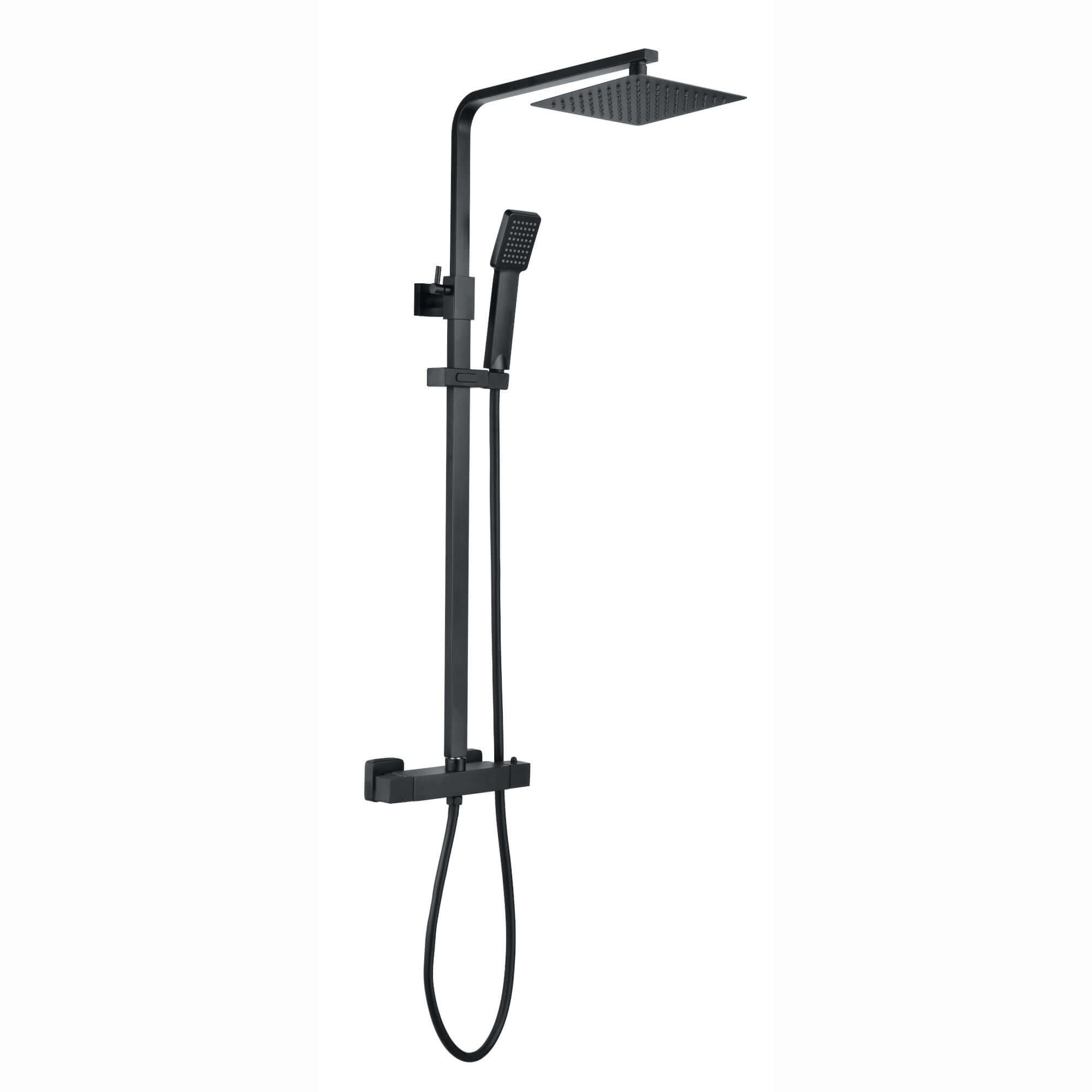 Buy Enzo square thermostatic shower set two outlet with ultra slim 200mm shower head and handheld - matt black Online UK | HOUSE OF ENKI